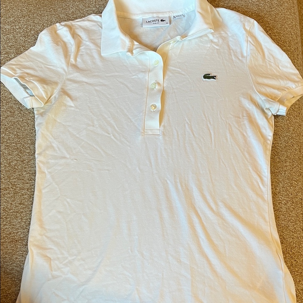 Lacoste White Polo Shirt with Green Crocodile Emblem